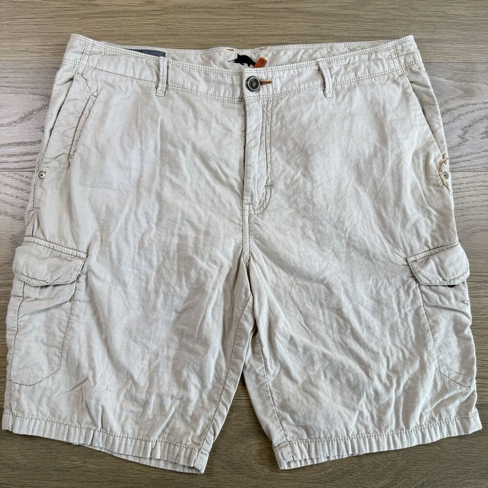 Tommy Bahama Shorts Men 38x10 Beige Soft Cotton Cargo Perforated Breathable